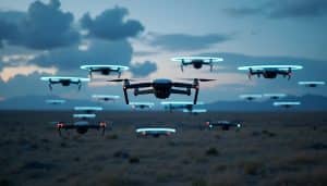 découvrez comment le réseau maillé des essaims de drones coordonne le respect des distances minimales de séparation pour assurer des vols sûrs.